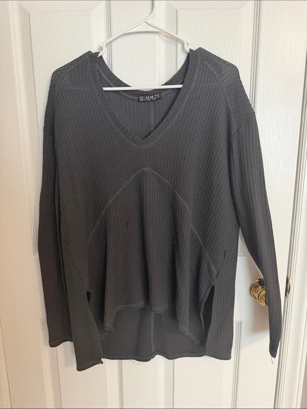 Cotton On Charcoal Waffle V-Neck Long Sleeve Top